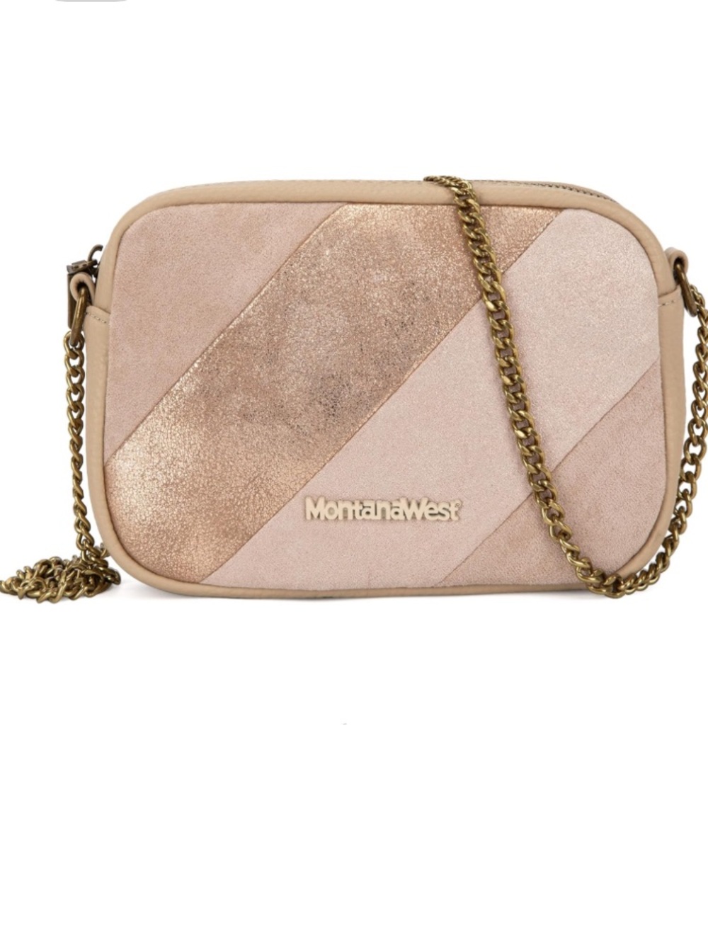Montana West Beige Taupe Metallic Accent Crossbody Bag